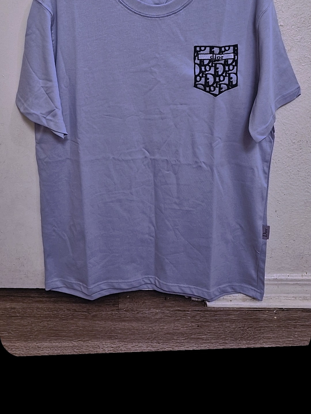 Dior Men's Light Lavender Short Sleeve Tee with Monogram Pocket